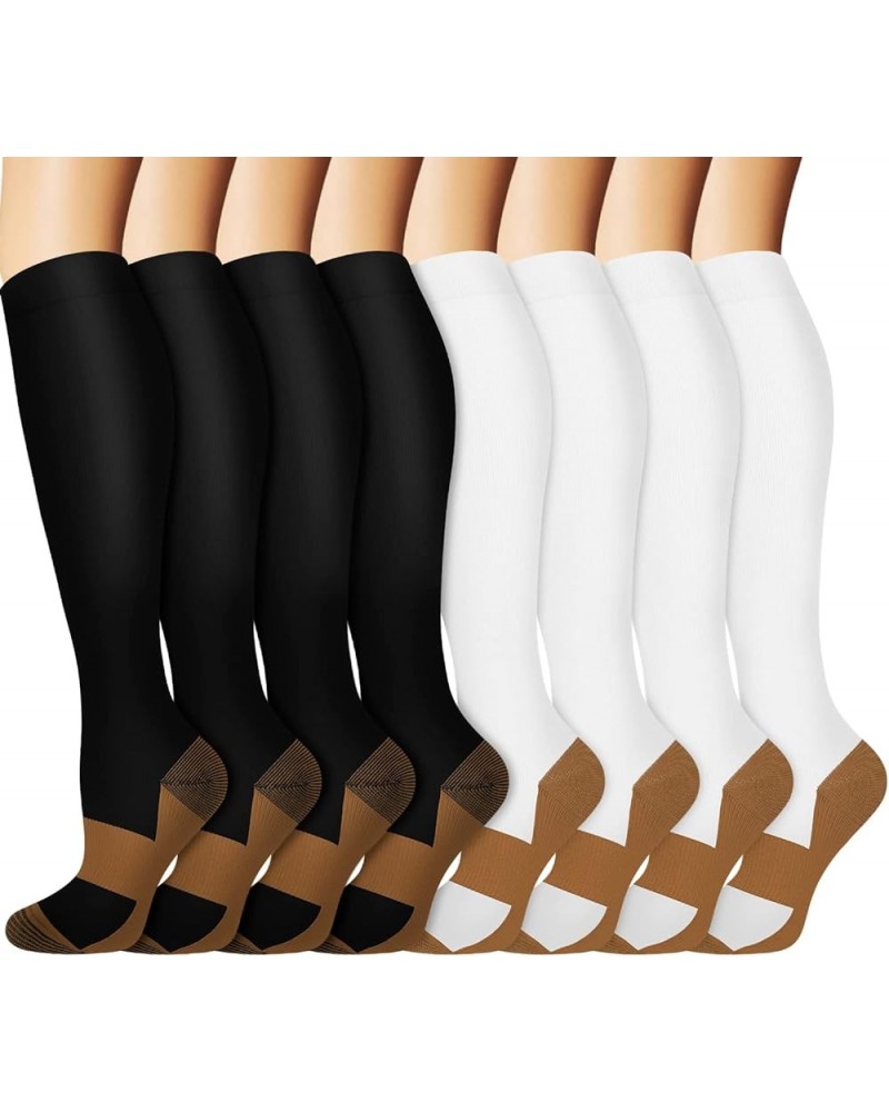 Graduated Copper Compression Socks for Men & Women Circulation 8 Pairs 15-20mmHg - Best for Running Athletic Cycling 04 4 Bla...