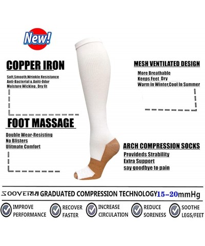 Graduated Copper Compression Socks for Men & Women Circulation 8 Pairs 15-20mmHg - Best for Running Athletic Cycling 04 4 Bla...