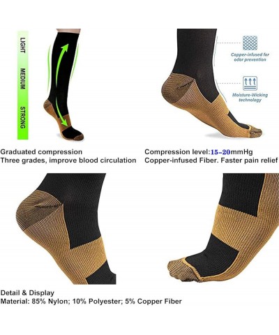 Graduated Copper Compression Socks for Men & Women Circulation 8 Pairs 15-20mmHg - Best for Running Athletic Cycling 04 4 Bla...