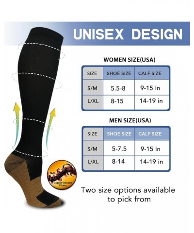 Graduated Copper Compression Socks for Men & Women Circulation 8 Pairs 15-20mmHg - Best for Running Athletic Cycling 04 4 Bla...