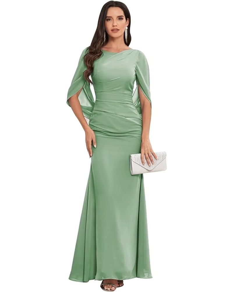 Mermaid Cape Sleeve Mother of The Bride Dresses Long Chiffon Mother of The Groom Dresses for Wedding Sage Green $41.59 Dresses