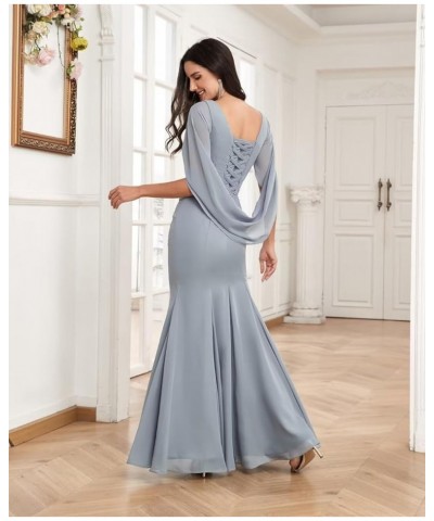 Mermaid Cape Sleeve Mother of The Bride Dresses Long Chiffon Mother of The Groom Dresses for Wedding Sage Green $41.59 Dresses