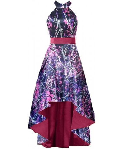 Halter Outdoor Camo Formal Dresses Reception Prom Bridesmaid Dress High Low Muddy and Burgundy $49.05 Dresses