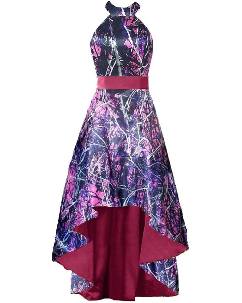 Halter Outdoor Camo Formal Dresses Reception Prom Bridesmaid Dress High Low Muddy and Burgundy $49.05 Dresses