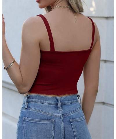 Womens Y2K Tank Tops Twist Front Cute Camis Ruffle Hem Solid Going Out Sleeveless Slim Fit Crop Tops Red $8.99 Tops