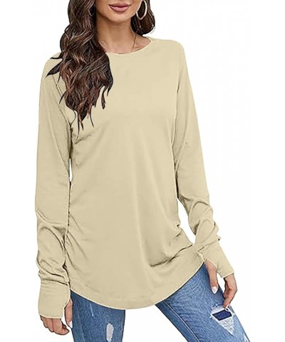 Womens Fall Fashion 2024 Tunics Plus Size Solid Color Long Sleeve Tunics Loose Fit Tunic Tops Thumb Sleeve Top Shirts Beige $...