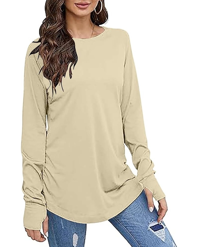 Womens Fall Fashion 2024 Tunics Plus Size Solid Color Long Sleeve Tunics Loose Fit Tunic Tops Thumb Sleeve Top Shirts Beige $...