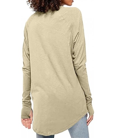 Womens Fall Fashion 2024 Tunics Plus Size Solid Color Long Sleeve Tunics Loose Fit Tunic Tops Thumb Sleeve Top Shirts Beige $...