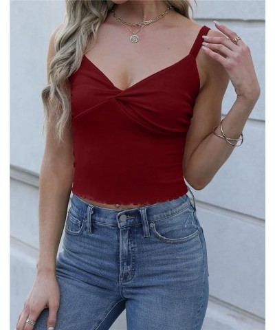 Womens Y2K Tank Tops Twist Front Cute Camis Ruffle Hem Solid Going Out Sleeveless Slim Fit Crop Tops Red $8.99 Tops