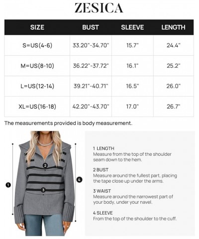 Women's 2024 Winter Striped Sweaters 1/4 Zip V Neck Long Sleeve Chunky Knit Oversized Tunic Pullover Jumper Tops Grey $18.92 ...