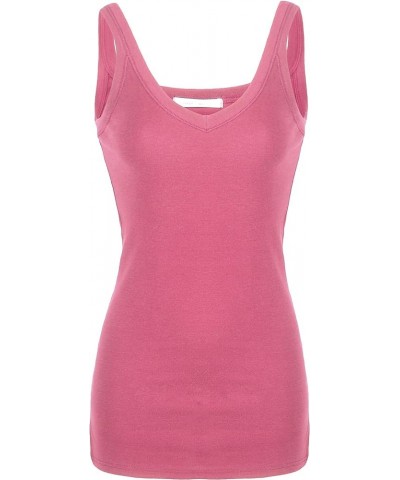 Women's Slim Fit V-Neck Long Tank Tops Sleeveless Stretch Knit 07-pink $9.45 Tops