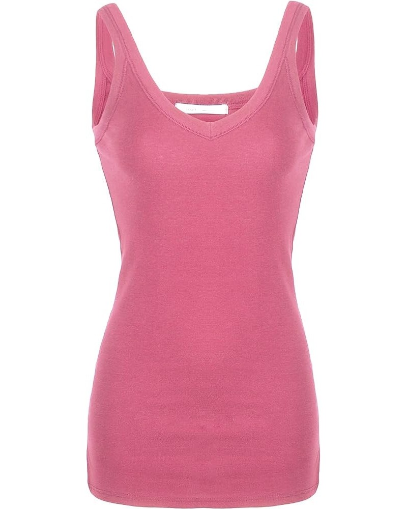 Women's Slim Fit V-Neck Long Tank Tops Sleeveless Stretch Knit 07-pink $9.45 Tops