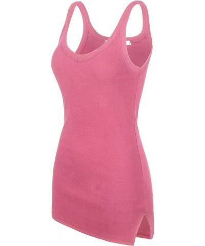 Women's Slim Fit V-Neck Long Tank Tops Sleeveless Stretch Knit 07-pink $9.45 Tops