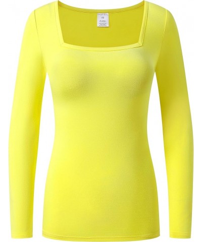 Women's Long Sleeve T-Shirt Comfy Square Neck Shirts Basic Stretch Layer Yellow $10.74 T-Shirts