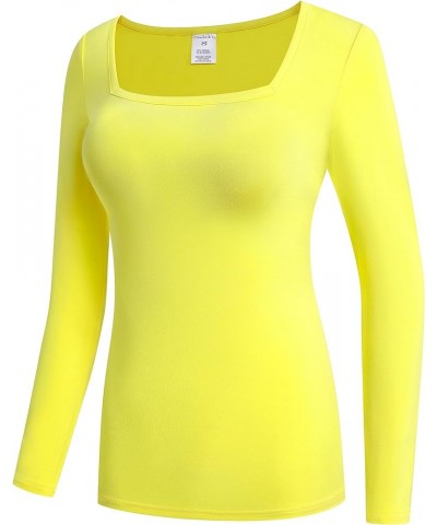 Women's Long Sleeve T-Shirt Comfy Square Neck Shirts Basic Stretch Layer Yellow $10.74 T-Shirts