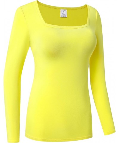 Women's Long Sleeve T-Shirt Comfy Square Neck Shirts Basic Stretch Layer Yellow $10.74 T-Shirts