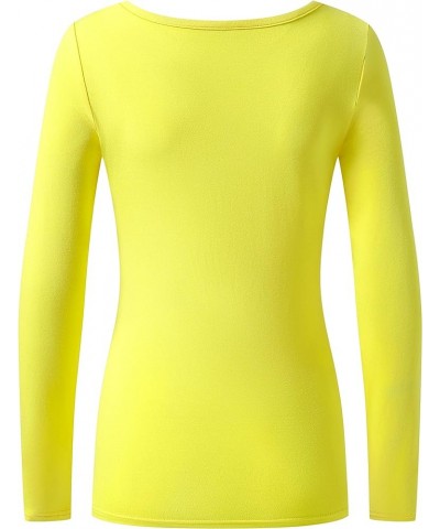 Women's Long Sleeve T-Shirt Comfy Square Neck Shirts Basic Stretch Layer Yellow $10.74 T-Shirts