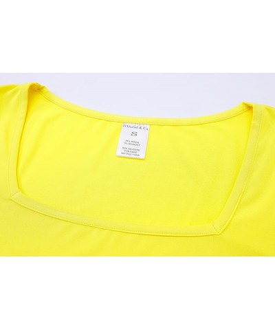 Women's Long Sleeve T-Shirt Comfy Square Neck Shirts Basic Stretch Layer Yellow $10.74 T-Shirts