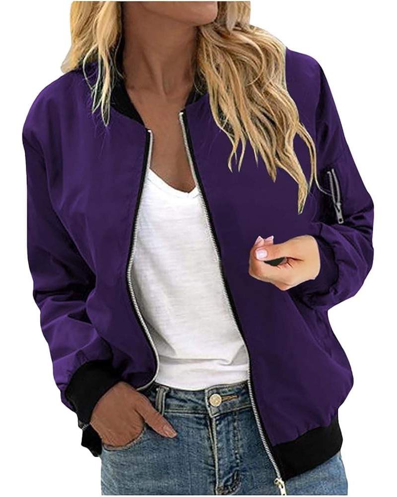 Women's Bomber Jacket Casual Coat Zip Up Outerwear Lightweight Fall Jackets Windbreaker Tops with Pockets 02blue $7.41 Jackets