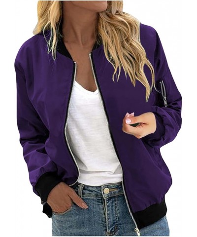 Women's Bomber Jacket Casual Coat Zip Up Outerwear Lightweight Fall Jackets Windbreaker Tops with Pockets 02blue $7.41 Jackets