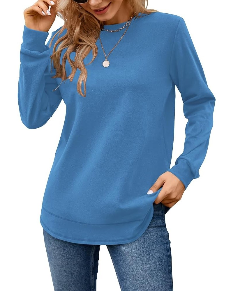 Sweatshirts for Women Casual Long Sleeve Crewneck Shirts Tunic Tops 02blue $14.57 Hoodies & Sweatshirts