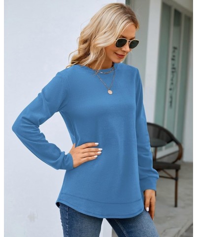 Sweatshirts for Women Casual Long Sleeve Crewneck Shirts Tunic Tops 02blue $14.57 Hoodies & Sweatshirts