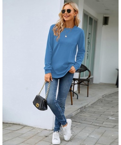 Sweatshirts for Women Casual Long Sleeve Crewneck Shirts Tunic Tops 02blue $14.57 Hoodies & Sweatshirts