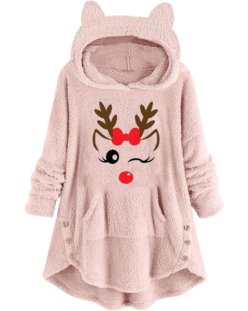 Womens Christmas Fleece Sweatshirt Cute Cat Ear Fluffy Hoodie Warm Soft Fuzzy Sweater Pullover Xmas Thermal Loungewear Tops 8...