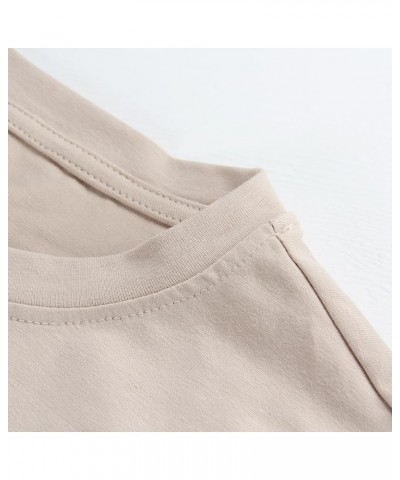 Women's Oversized Workout Cropped T Shirts Crew Neck Short Sleeve Casual Loose Summer Crop Tee Tops Cotton Beige $10.80 T-Shirts