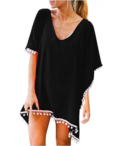 Womens Sleeve Coverup Top Swimsuit Micro Bikini Coverup for Women Chiffon Beach Fringe Hawaiian Coverup U-055 Black $10.25 Sw...