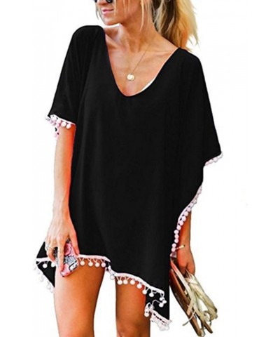 Womens Sleeve Coverup Top Swimsuit Micro Bikini Coverup for Women Chiffon Beach Fringe Hawaiian Coverup U-055 Black $10.25 Sw...