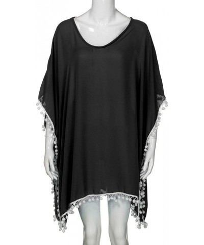 Womens Sleeve Coverup Top Swimsuit Micro Bikini Coverup for Women Chiffon Beach Fringe Hawaiian Coverup U-055 Black $10.25 Sw...