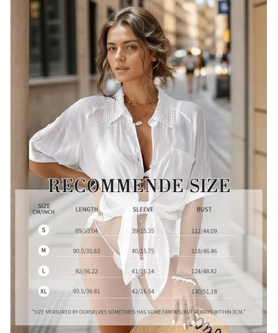 Women Beach Shirt Bathing Suit Cover Up Embroidered Lapel Blouses Button Down Collar Tops L-white $14.21 Swimsuits