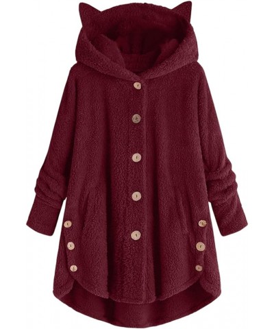 Fleece Jacket Women Fuzzy Fleece Open Front Hooded Fall Winter Shaggy Warm Winter Cardigan Coat Parkas Coats 0388-aeqss-wine-...