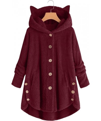 Fleece Jacket Women Fuzzy Fleece Open Front Hooded Fall Winter Shaggy Warm Winter Cardigan Coat Parkas Coats 0388-aeqss-wine-...