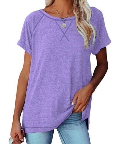 Womens Tops Crewneck Raglan Summer T Shirts Casual Short Sleeve Side Split Tee Shirts 1 Purple $10.99 T-Shirts