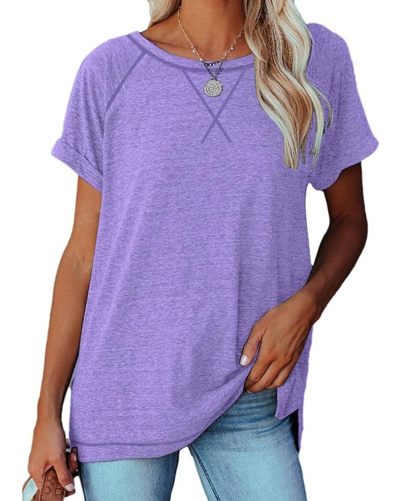 Womens Tops Crewneck Raglan Summer T Shirts Casual Short Sleeve Side Split Tee Shirts 1 Purple $10.99 T-Shirts