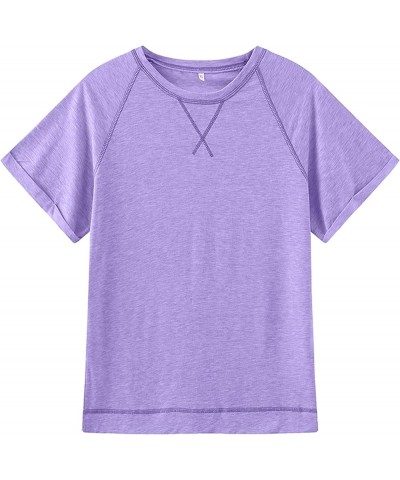 Womens Tops Crewneck Raglan Summer T Shirts Casual Short Sleeve Side Split Tee Shirts 1 Purple $10.99 T-Shirts