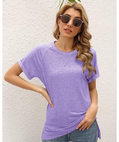 Womens Tops Crewneck Raglan Summer T Shirts Casual Short Sleeve Side Split Tee Shirts 1 Purple $10.99 T-Shirts