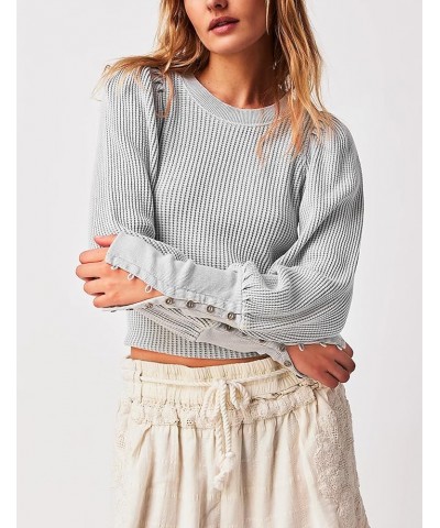 Women's Puff Long Sleeve Shirts Trendy Waffle Knit Tops Crewneck Casual Loose Blouses Grey $19.94 Tops