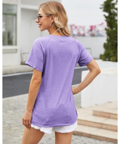 Womens Tops Crewneck Raglan Summer T Shirts Casual Short Sleeve Side Split Tee Shirts 1 Purple $10.99 T-Shirts