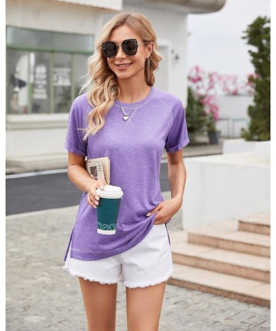 Womens Tops Crewneck Raglan Summer T Shirts Casual Short Sleeve Side Split Tee Shirts 1 Purple $10.99 T-Shirts