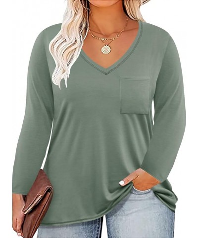 Plus Size Tops for Women Long Sleeve Criss Cross V Neck Shirt Solid/Floral/Animal Tunics Fall Winter XL-5XL 11-solid Green $1...