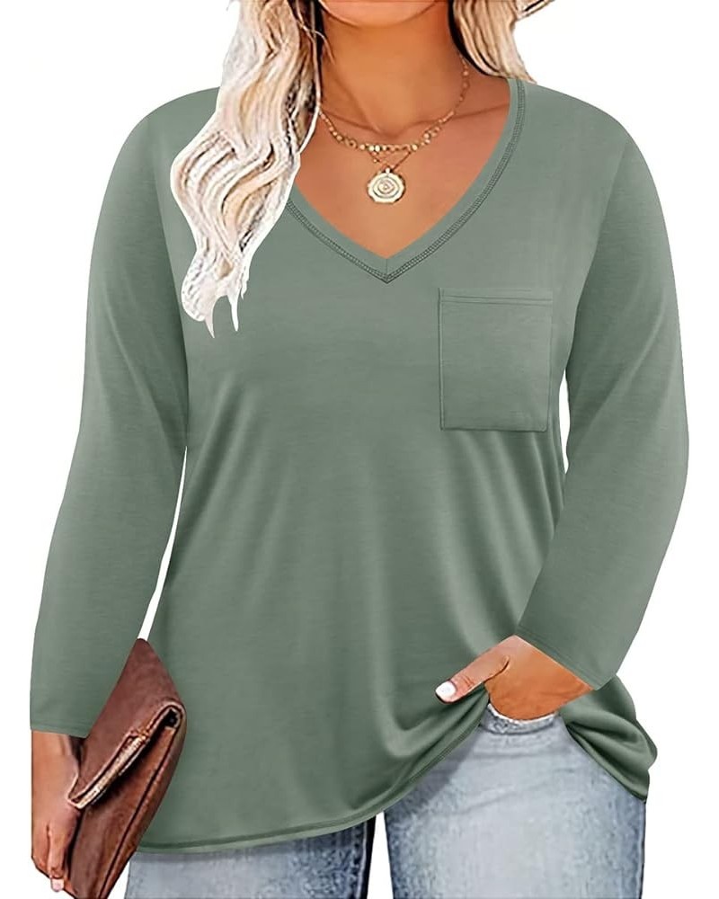 Plus Size Tops for Women Long Sleeve Criss Cross V Neck Shirt Solid/Floral/Animal Tunics Fall Winter XL-5XL 11-solid Green $1...