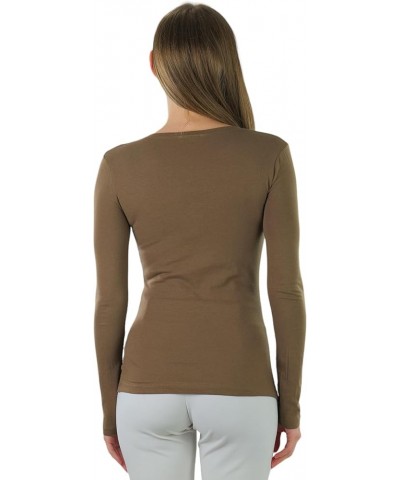 Women's Basic V-Neck Long Sleeve Tee Mocha $12.85 T-Shirts