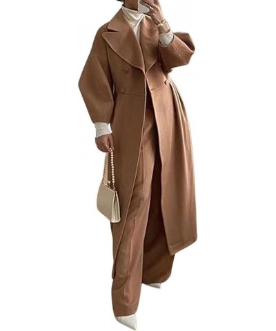 Women's Elegant Lapel Collar Princess-Core Double-Breasted Wool Blend Trench Overcoat Camel $29.15 Coats