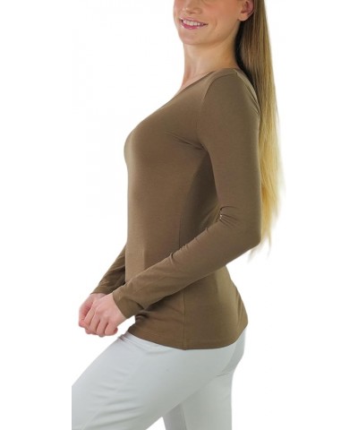 Women's Basic V-Neck Long Sleeve Tee Mocha $12.85 T-Shirts