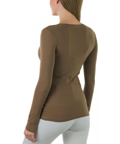 Women's Basic V-Neck Long Sleeve Tee Mocha $12.85 T-Shirts