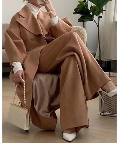 Women's Elegant Lapel Collar Princess-Core Double-Breasted Wool Blend Trench Overcoat Camel $29.15 Coats