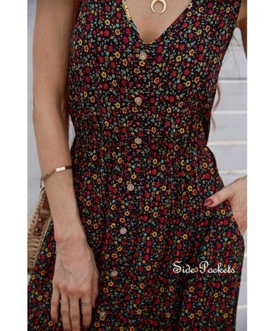 Women Summer Bohemian Floral Print V Neck Sleeveless Sundress Flowy Casual Midi Dress Black $19.27 Dresses